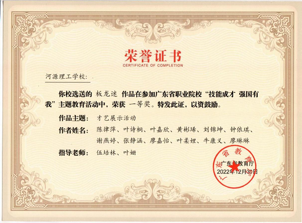 2022年12月广东省职业院校“技能成才 强国有我”主题教育活动，非遗作品《板龙迷》
